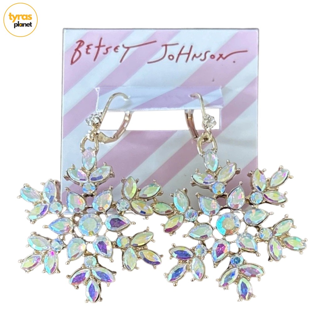 Betsey Johnson Iridescent Crystal Snowflake Dangle Earrings Gold 2.25" 423174C11